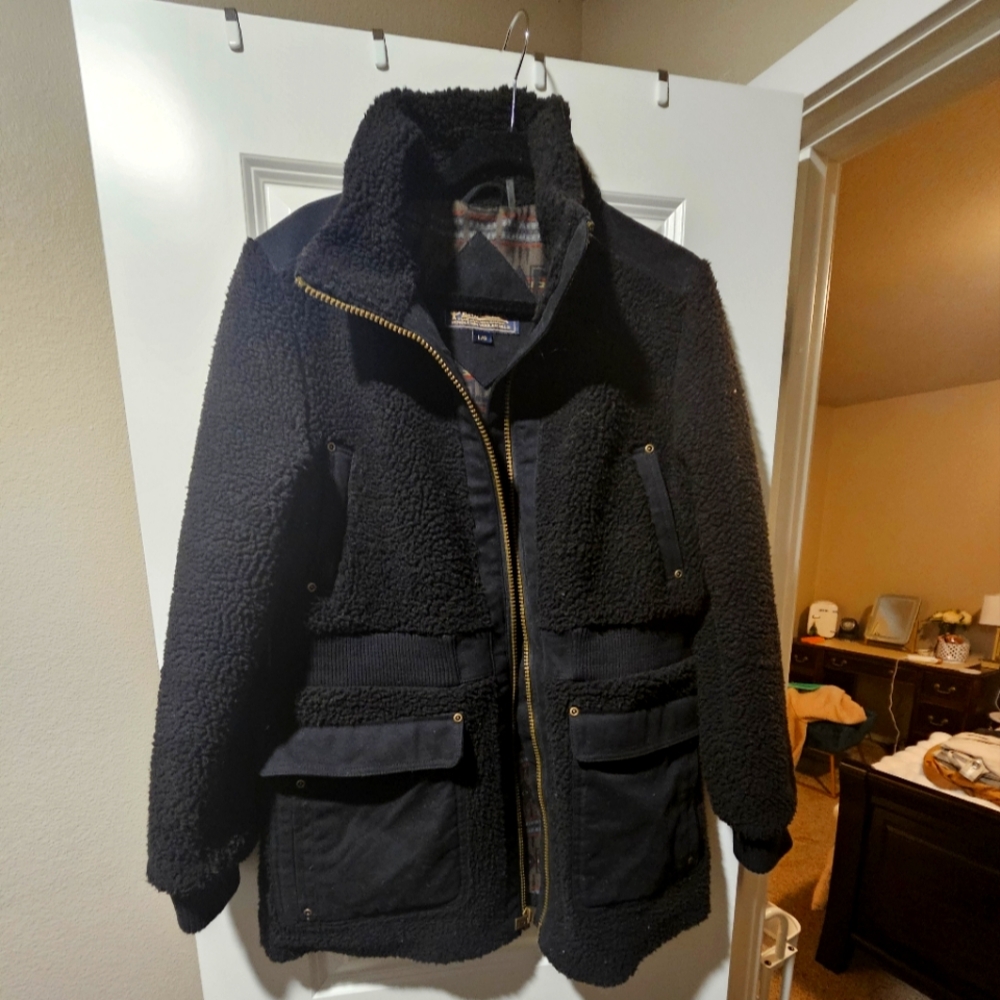 Pendleton Black Sherpa-Style Zip Jacket with Patch Pockets